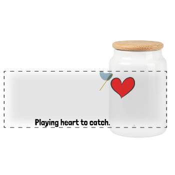 Playing heart to catch. - Panoramic Cookie Jar with Wooden Lid - white - Front