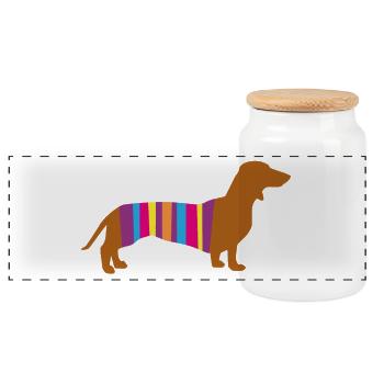 Teckel Rayure Chien Chien Race Chien Chien Promenade Bello Fan - Boîte à biscuits avec couvercle en bois - blanc - Devant