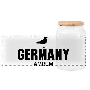 Amrum GERMANY - Panoramic Cookie Jar with Wooden Lid - white - Front
