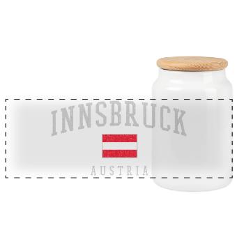 Innsbruck Austria Banner - Panorama Keksdose mit Holzdeckel - Weiß - Vorne