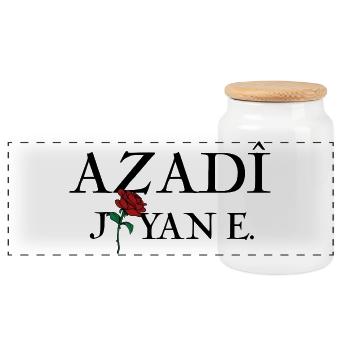 Kurdistan Kurds Azadi Rose motif T-shirt - Panoramic Cookie Jar with Wooden Lid - white - Front