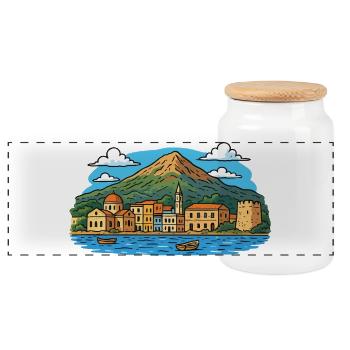 Crete Island - Panoramic Cookie Jar with Wooden Lid - white - Front