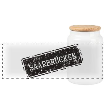 Saarbrücken Design - Panorama Keksdose mit Holzdeckel - Weiß - Vorne