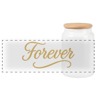 Elegant Gold Script Forever Design - Panoramic Cookie Jar with Wooden Lid - white - Front