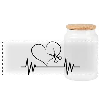 scissors heartbeat haircut hairstyle gift idea hair - Panoramic Cookie Jar with Wooden Lid - white - Front