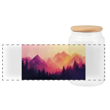forest mountains - Panoramic Cookie Jar with Wooden Lid - white - Front