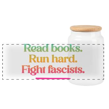 Lisez des livres. Courez fort. Combattez les fascistes. - Boîte à biscuits avec couvercle en bois - blanc - Devant