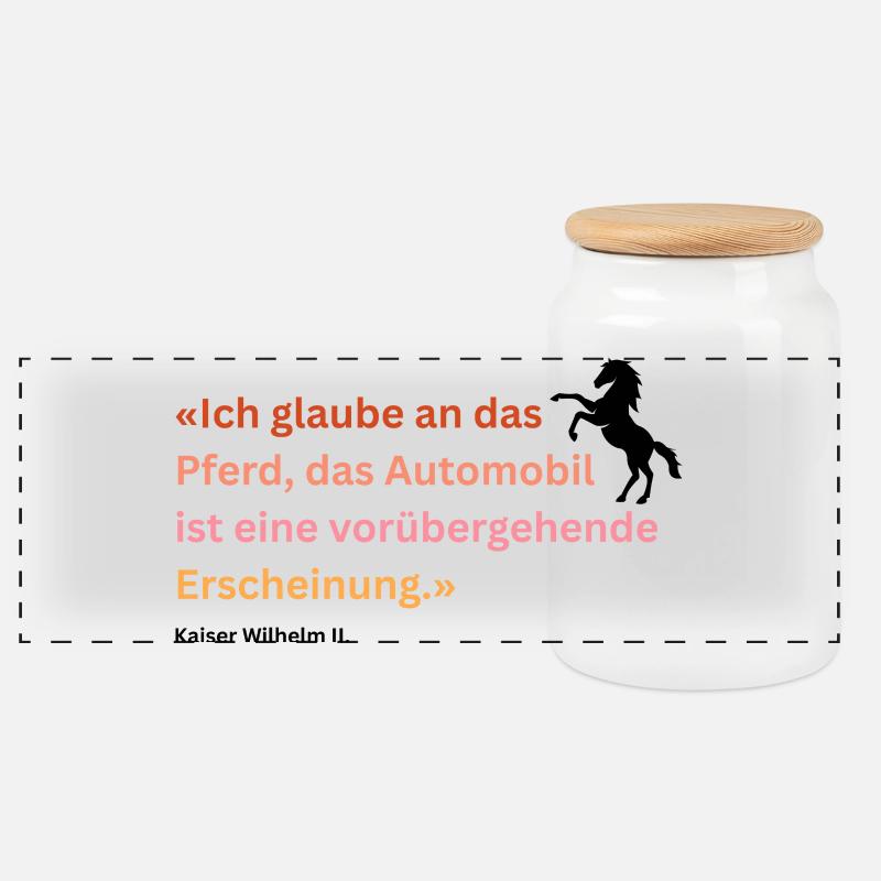 "Ich glaube an das Pferd" - Panorama Keksdose mit Holzdeckel - Weiß
