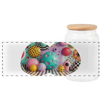 Bunte 3D-Polka-Dot Kunstwelt - Panorama Keksdose mit Holzdeckel - Weiß - Vorne