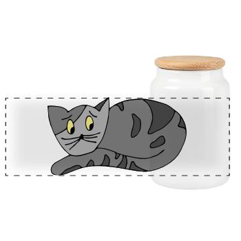 cat - Panoramic Cookie Jar with Wooden Lid - white - Front