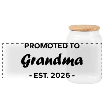 Promoted to Grandma - Est. 2026" - Panoramic Cookie Jar with Wooden Lid - white - Front