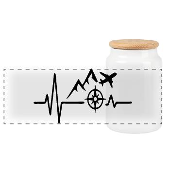 Coeur d’aventure avec boussole, avion et montagnes - Boîte à biscuits avec couvercle en bois - blanc - Devant
