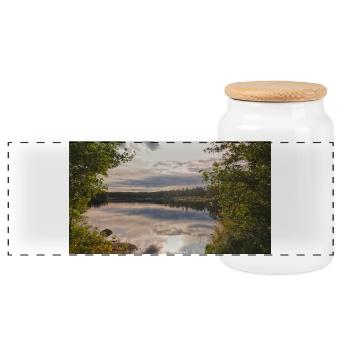 Spiegelung am Seeufer: Abendruhe - Panorama Keksdose mit Holzdeckel - Weiß - Vorne