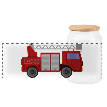 Camion de pompiers - Boîte à biscuits avec couvercle en bois - blanc - Devant