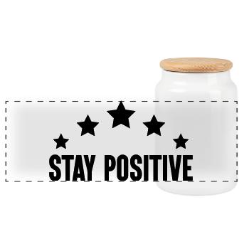 Stay positive star - Panorama Keksdose mit Holzdeckel - Weiß - Vorne