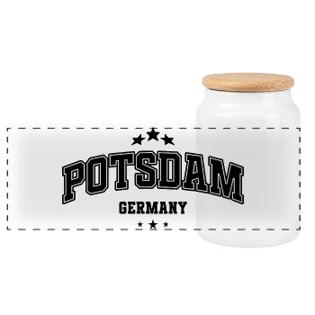 Potsdam Lettering Design minimaliste - Boîte à biscuits avec couvercle en bois - blanc - Devant
