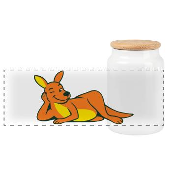 Lounge Kangaroo Yellow-Orange Retro - Panoramic Cookie Jar with Wooden Lid - white - Front