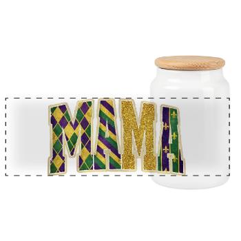 MAMA Mardi Gras Glitzerbuchstaben - Panorama Keksdose mit Holzdeckel - Weiß - Vorne