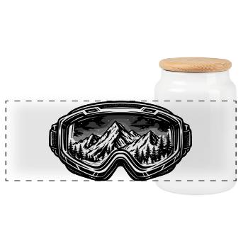 Mountains in ski goggle design - Panoramic Cookie Jar with Wooden Lid - white - Front
