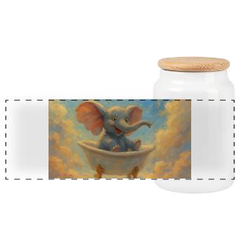 Elephant bath in the sky - Panoramic Cookie Jar with Wooden Lid - white - Front