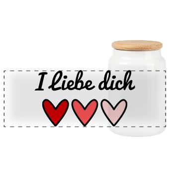 ICH LIEBE DICH. I LOVE YOU. HEART. COUPLE. - Panoramic Cookie Jar with Wooden Lid - white - Front