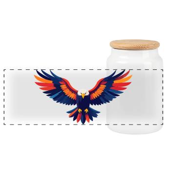 Colorful Eagle Flight Eagle Outstretched Wings Motif - Panoramic Cookie Jar with Wooden Lid - white - Front