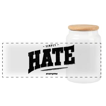 SImply hate everyone - Panoramic Cookie Jar with Wooden Lid - white - Front