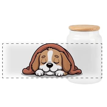 Schlafendes Beagle Kuscheltier - Panorama Keksdose mit Holzdeckel - Weiß - Vorne