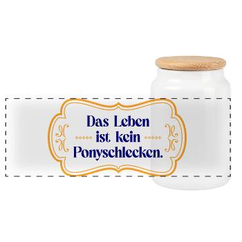 Das Leben ist kein Ponyschlecken. - Panorama Keksdose mit Holzdeckel - Weiß - Vorne