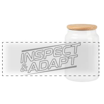 Inspect & Adapt, Agile Coach Scrum Hoodie - Panorama Keksdose mit Holzdeckel - Weiß - Vorne