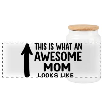 This is what a great mom looks like mom gift - Panoramic Cookie Jar with Wooden Lid - white - Front