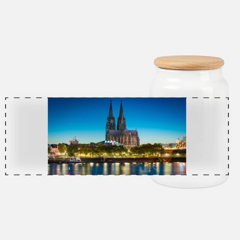Kölner Dom Abendlicht Silhouette - Panorama Keksdose mit Holzdeckel - Weiß