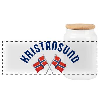 Kristiansund Norway Flags Emblem - Panoramic Cookie Jar with Wooden Lid - white - Front