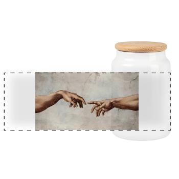 Michelangelos six-fingered "Creation of Adam" Slop - Panoramic Cookie Jar with Wooden Lid - white - Front