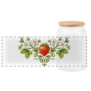 Ornement à la fraise avec des fleurs - Boîte à biscuits avec couvercle en bois - blanc - Devant