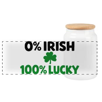 0% Irish, 100% Lucky - Panoramic Cookie Jar with Wooden Lid - white - Front