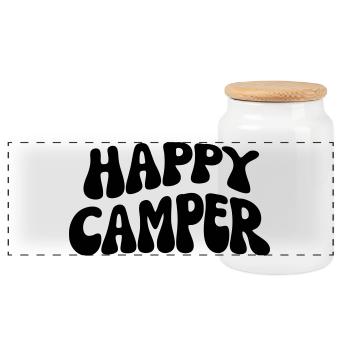Campeur heureux - Boîte à biscuits avec couvercle en bois - blanc - Devant