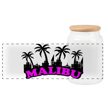 Malibu Neon Pink Schrift - Panorama Keksdose mit Holzdeckel - Weiß - Vorne