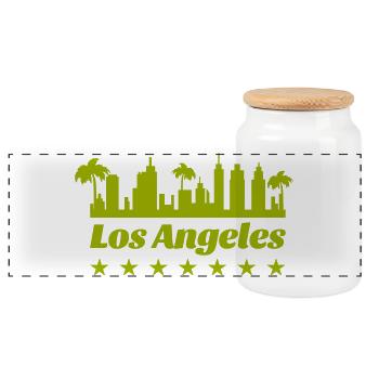 Los Angeles Skyline Palmen Silhouette - Panorama Keksdose mit Holzdeckel - Weiß - Vorne