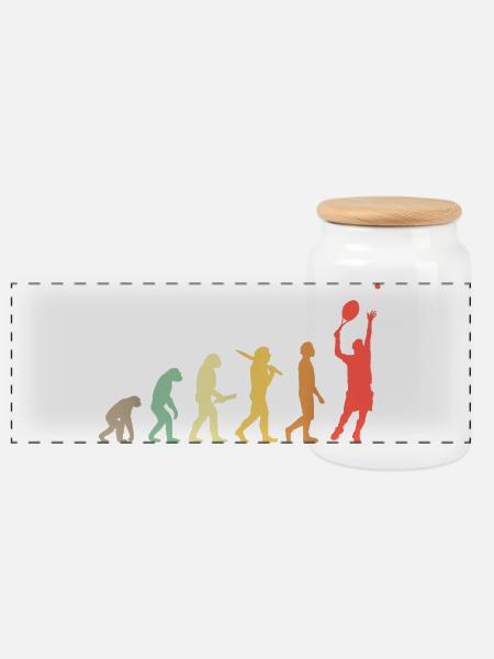 Tennis Evolution Retro-Geschenk für Tennisspieler - Panorama Keksdose mit Holzdeckel - Weiß