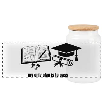 Mein einziger Plan ist zu bestehen – Motivational Student Gra - Panorama Keksdose mit Holzdeckel - Weiß - Vorne