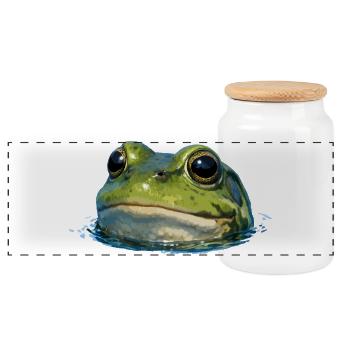 Frog Head Water Shine - Panoramic Cookie Jar with Wooden Lid - white - Front