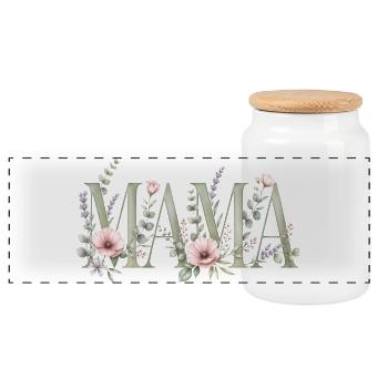 Mama Blüten Typografie Design - Panorama Keksdose mit Holzdeckel - Weiß - Vorne
