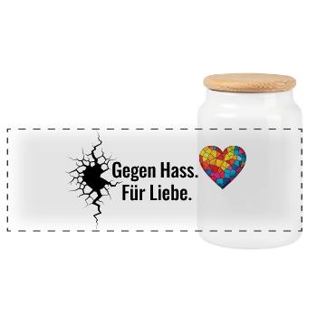 Gegen Hass Für Liebe Motiv für Aktivisten & Pride - Panorama Keksdose mit Holzdeckel - Weiß - Vorne