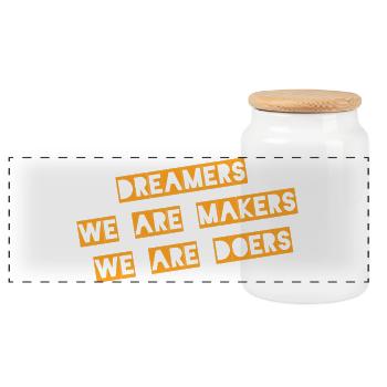 Dreamers We Are Makers Doers - Boîte à biscuits avec couvercle en bois - blanc - Devant