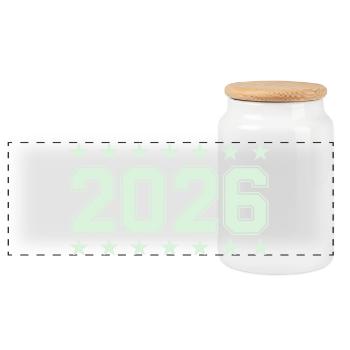 2026 Retro Block Font with Stars - Panoramic Cookie Jar with Wooden Lid - white - Front