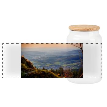 Abendpanorama Berglandschaft - Panorama Keksdose mit Holzdeckel - Weiß - Vorne