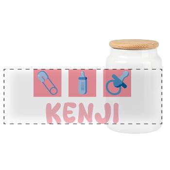 Motif Kenji Bébé : Sucette à biberon - Boîte à biscuits avec couvercle en bois - blanc - Devant