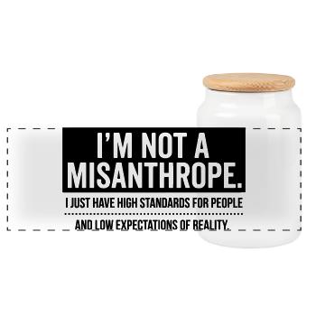 Kein Misanthrop, nur hohe Standards (black) - Panorama Keksdose mit Holzdeckel - Weiß - Vorne