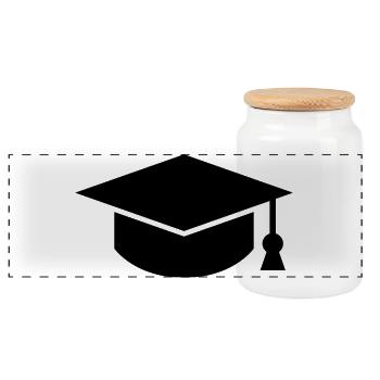 Graduation cap - Panoramic Cookie Jar with Wooden Lid - white - Front